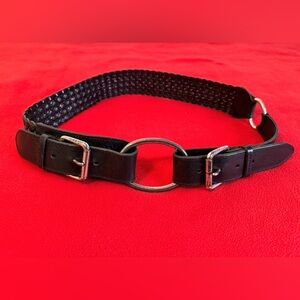 Ralph Lauren black Leather Equestrian Braided silver rings Buckles Belt Size XL